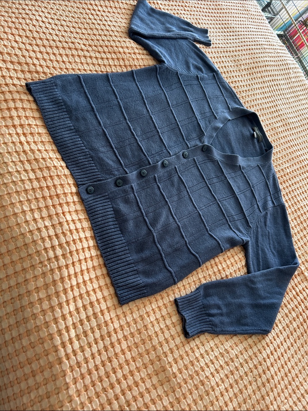 Tricots St Raphael Men’s V Neck Ribbed Knit Textured Cardigan XL Blue Button